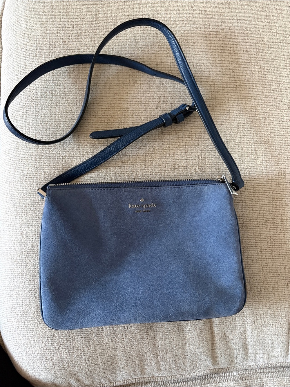 Kate Spade Navy Suede/ Leather Crossbody with Silver Logo